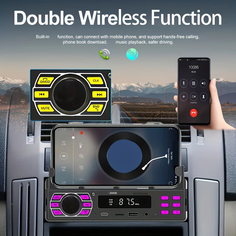 1DIN Autoradio Stereo mit Fernbedienung Digital BT Auto Audio Musik Stereo 12V Autoradio MP3 Player mit USB/SD/AUX-IN + Handyhalter + APP