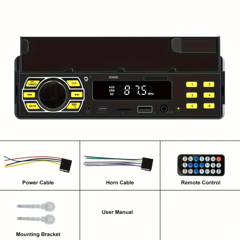 1DIN Autoradio Stereo mit Fernbedienung Digital BT Auto Audio Musik Stereo 12V Autoradio MP3 Player mit USB/SD/AUX-IN + Handyhalter + APP