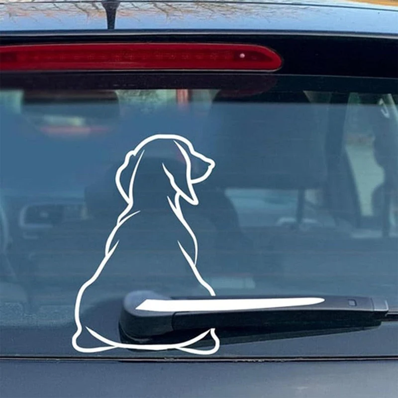 Weißer lustiger Hunde-Aufkleber mit beweglichem Schwanz, Hunde-Scheibenwischer-Aufkleber, niedlicher Tier-Welpen-Autoaufkleber, wasserdichter Heckscheibenwischer-Aufkleber, Dekoration