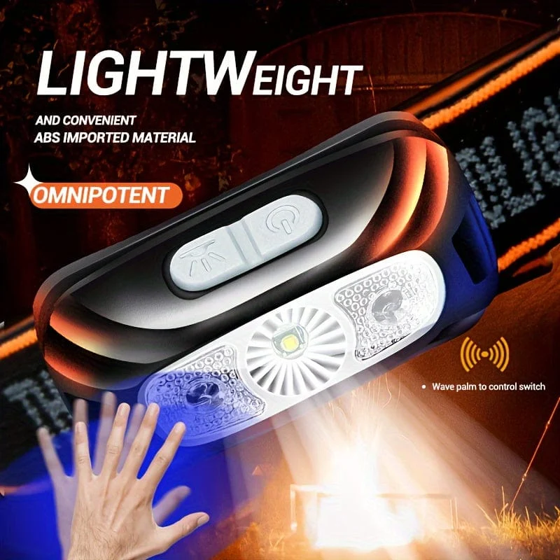 1 Stück Mini-Induktionsscheinwerfer über USB wiederaufladbar, LED-Sensor-Taschenlampe mit eingebautem Akku – perfekt zum Angeln, Camping und Reiten