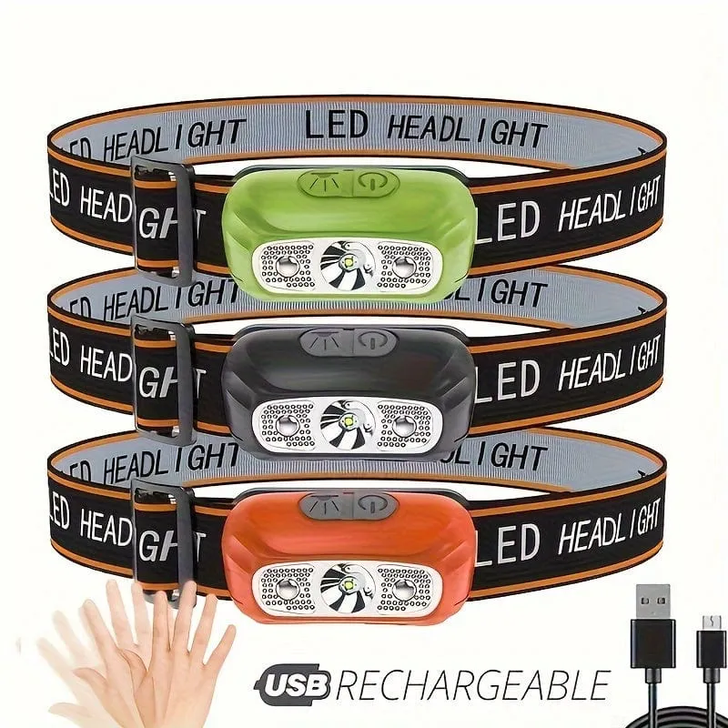 1 Stück Mini-Induktionsscheinwerfer über USB wiederaufladbar, LED-Sensor-Taschenlampe mit eingebautem Akku – perfekt zum Angeln, Camping und Reiten