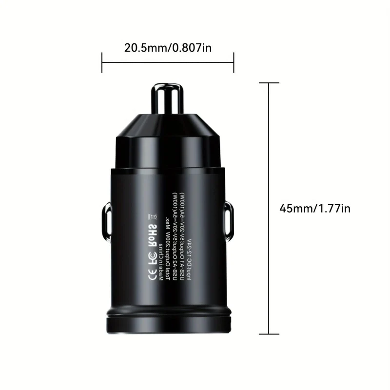 200 W Auto-Schnellladegerät, Auto-Ladegerät, Metall-Auto-Ladegerät, Dual-USB-Auto-Ladegerät, Schnell-Ladegerät, Mini-Schnell-Ladegerät, Zugring-Auto-Ladegerät, Qc-Schnell-Ladegerät