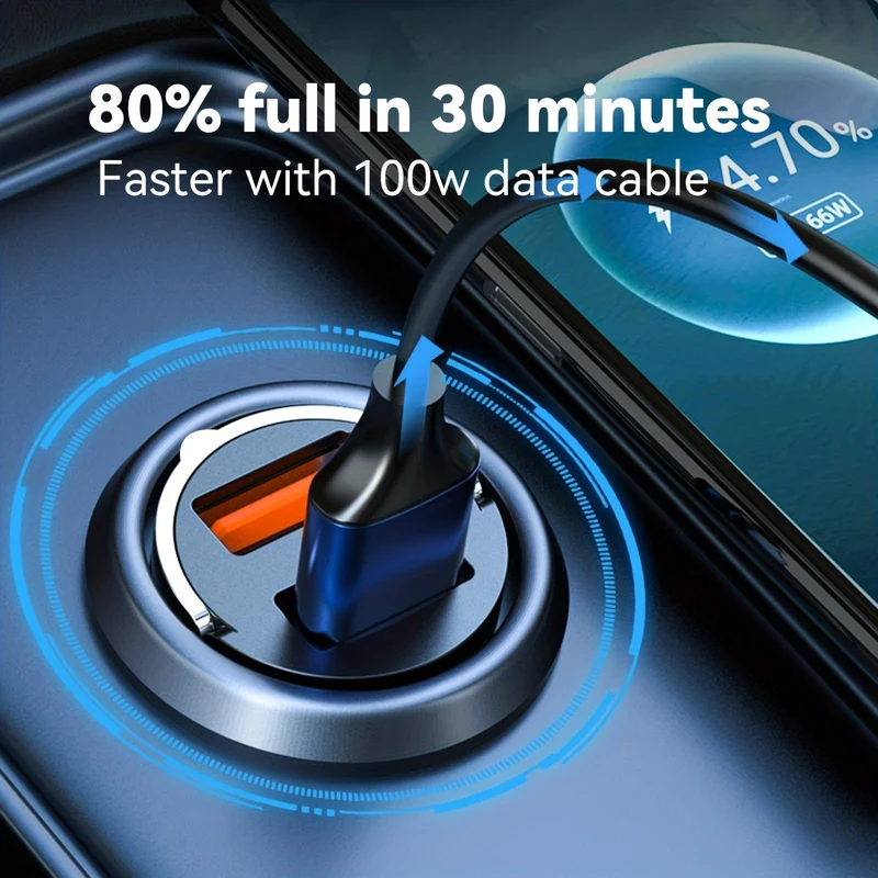 200 W Auto-Schnellladegerät, Auto-Ladegerät, Metall-Auto-Ladegerät, Dual-USB-Auto-Ladegerät, Schnell-Ladegerät, Mini-Schnell-Ladegerät, Zugring-Auto-Ladegerät, Qc-Schnell-Ladegerät