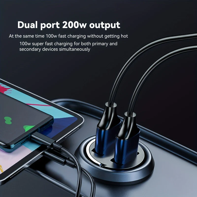 200 W Auto-Schnellladegerät, Auto-Ladegerät, Metall-Auto-Ladegerät, Dual-USB-Auto-Ladegerät, Schnell-Ladegerät, Mini-Schnell-Ladegerät, Zugring-Auto-Ladegerät, Qc-Schnell-Ladegerät