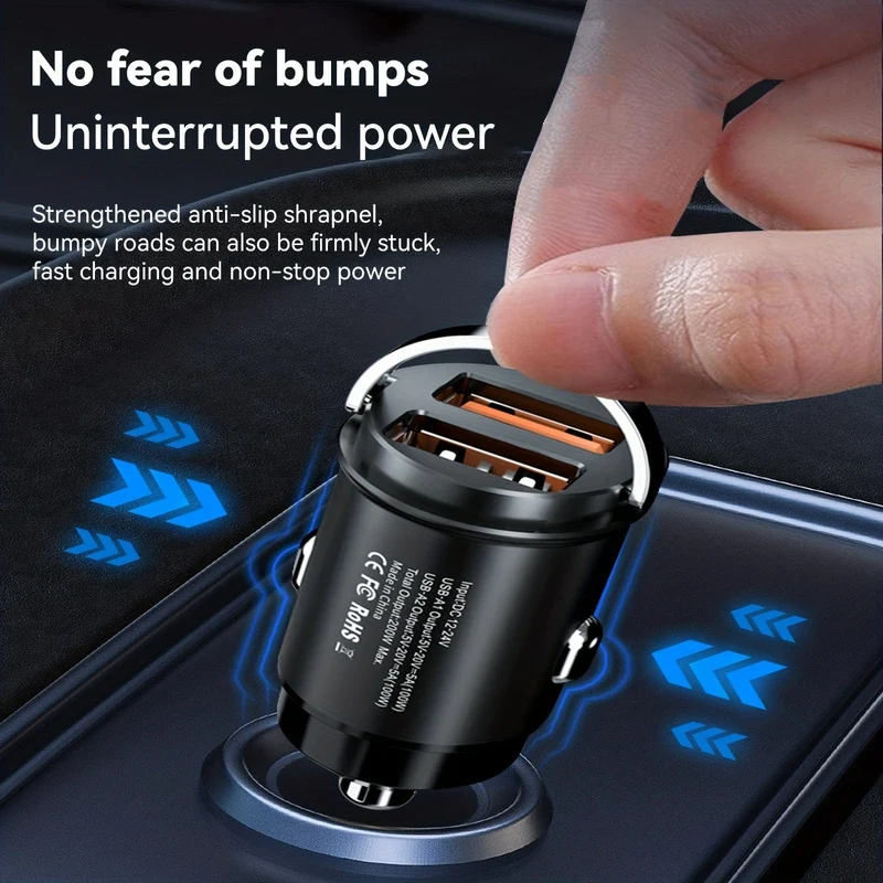 200 W Auto-Schnellladegerät, Auto-Ladegerät, Metall-Auto-Ladegerät, Dual-USB-Auto-Ladegerät, Schnell-Ladegerät, Mini-Schnell-Ladegerät, Zugring-Auto-Ladegerät, Qc-Schnell-Ladegerät