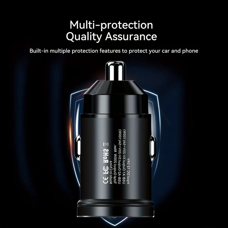 200 W Auto-Schnellladegerät, Auto-Ladegerät, Metall-Auto-Ladegerät, Dual-USB-Auto-Ladegerät, Schnell-Ladegerät, Mini-Schnell-Ladegerät, Zugring-Auto-Ladegerät, Qc-Schnell-Ladegerät