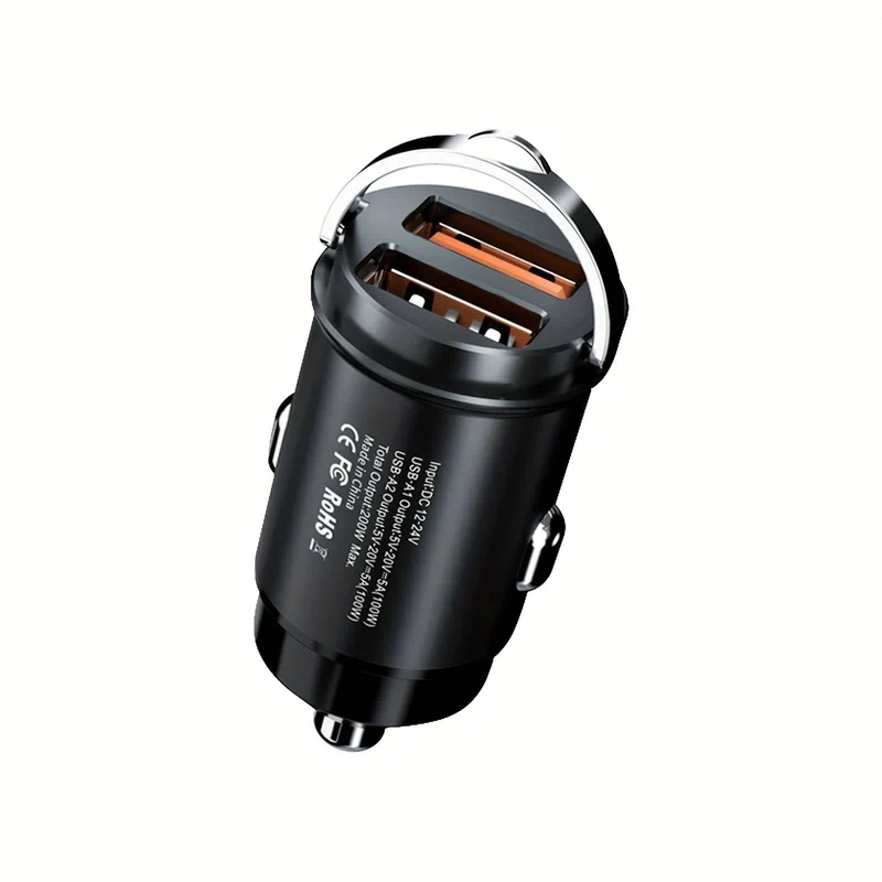 200 W Auto-Schnellladegerät, Auto-Ladegerät, Metall-Auto-Ladegerät, Dual-USB-Auto-Ladegerät, Schnell-Ladegerät, Mini-Schnell-Ladegerät, Zugring-Auto-Ladegerät, Qc-Schnell-Ladegerät