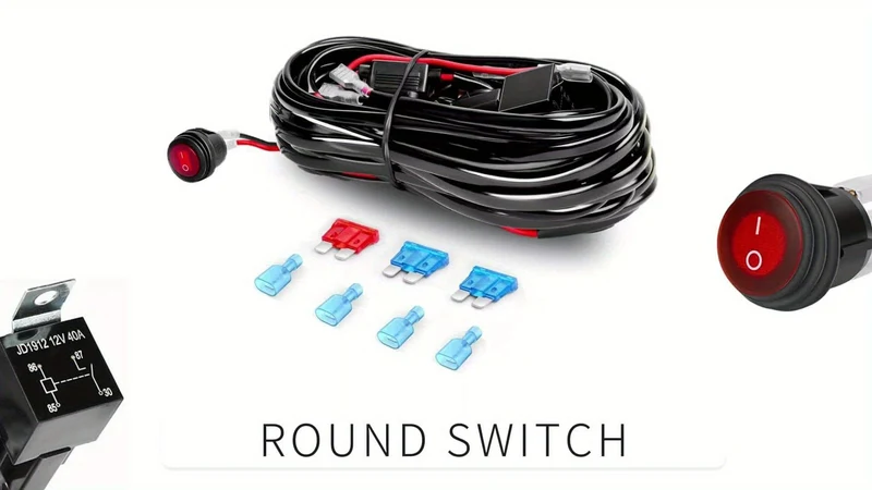LED-Lichtleisten-Kabelbaum-Set – 2 Leitungen, 12 V, Ein-/Aus-Schalter, Leistungsrelais, Flachsicherung für Offroad-Leuchten, LED-Arbeitsleuchte