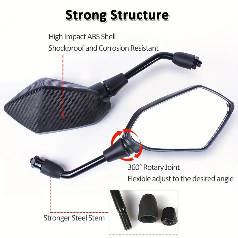 2 Stück Universelle 10-mm-Motorrad-Rückspiegel, Sicherheitsspiegel, Motorrad-Rückspiegel, Seitenspiegel, ATV, UTV, Roller-Zubehör