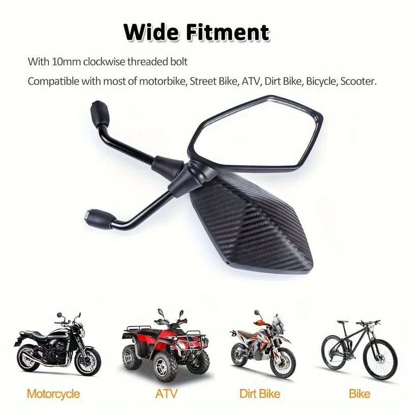 2 Stück Universelle 10-mm-Motorrad-Rückspiegel, Sicherheitsspiegel, Motorrad-Rückspiegel, Seitenspiegel, ATV, UTV, Roller-Zubehör