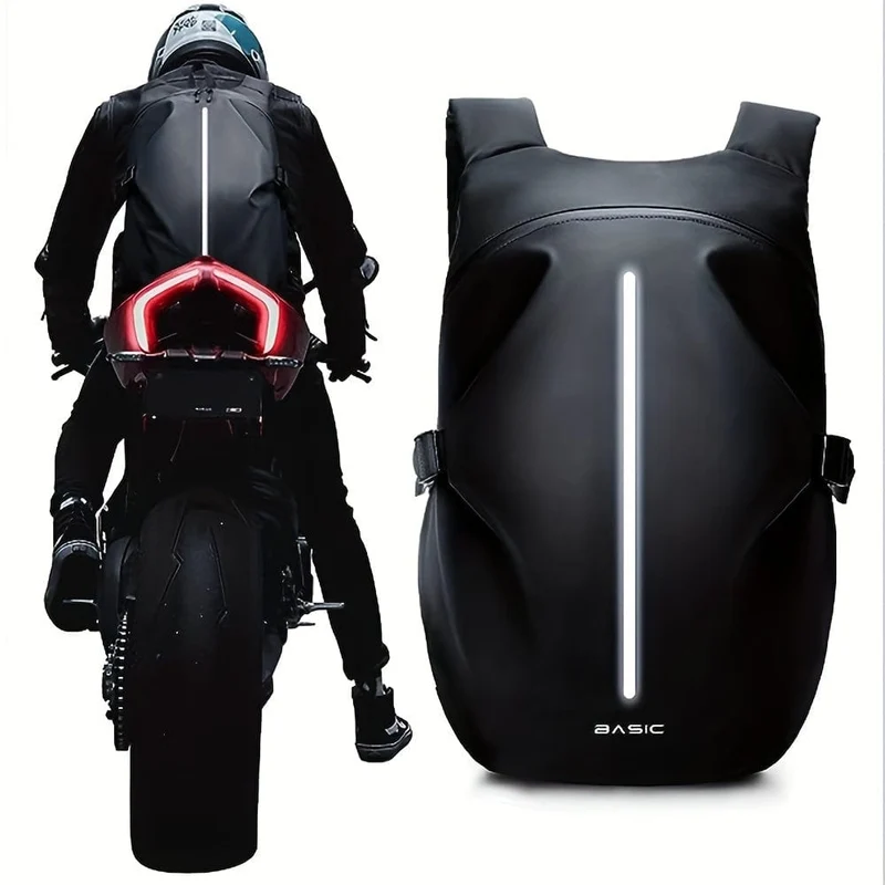 Schwarzer Motorrad-Reitrucksack, wasserdichter Helmaufbewahrungs-Reiserucksack, reflektierende Sicherheits-Schultertasche, große Kapazität für Männer