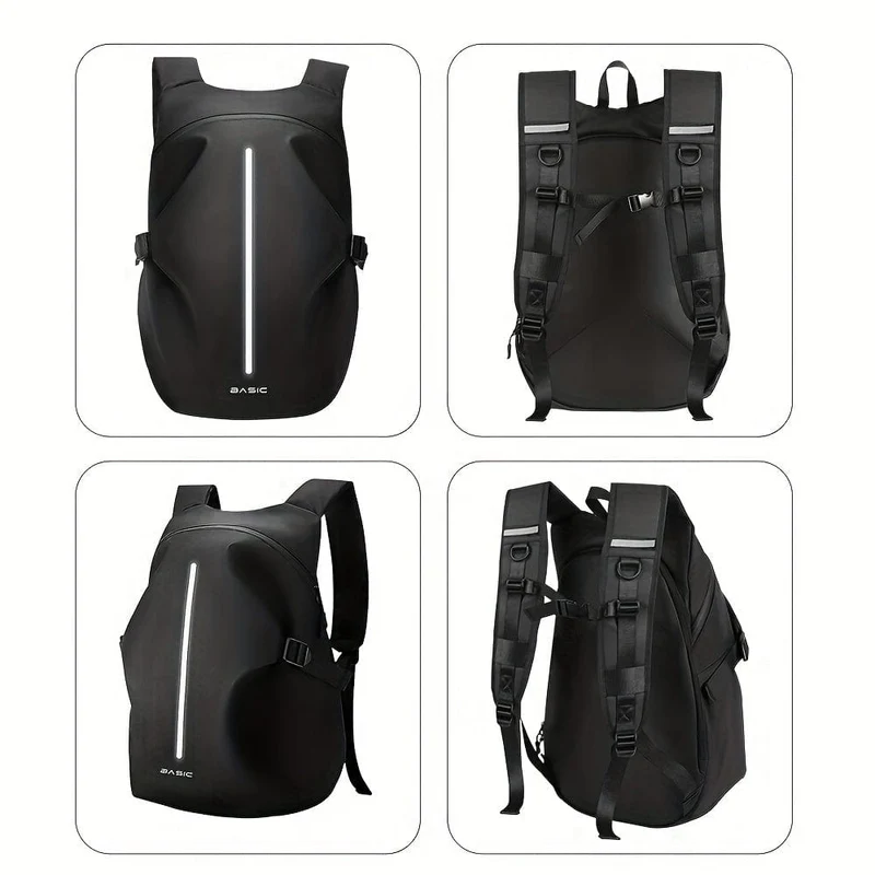 Schwarzer Motorrad-Reitrucksack, wasserdichter Helmaufbewahrungs-Reiserucksack, reflektierende Sicherheits-Schultertasche, große Kapazität für Männer