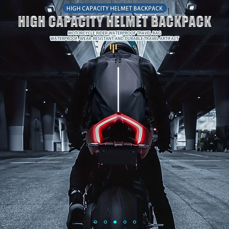 Schwarzer Motorrad-Reitrucksack, wasserdichter Helmaufbewahrungs-Reiserucksack, reflektierende Sicherheits-Schultertasche, große Kapazität für Männer