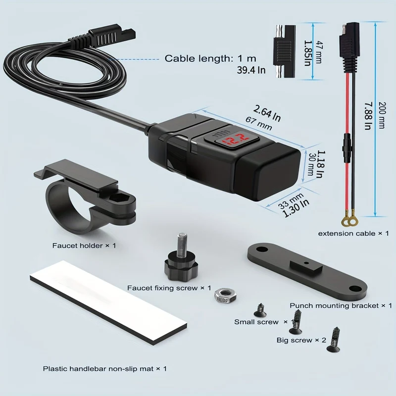 Wasserdichtes USB-Ladegerät für Motorräder – Zwei USB-Anschlüsse für 12-V-24-V-Motorräder – Am Lenker montierte Stromversorgungsbuchse – Unverzichtbares Motorradzubehör