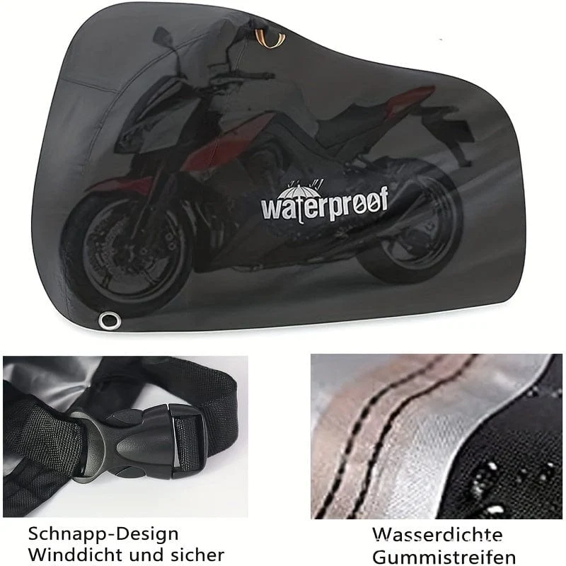 Motorradabdeckungen, strapazierfähige, wasserdichte, UV-schützende, reißfeste Motorradabdeckung aus 210D mit Sicherheitstuch-Design mit Schlosslöchern