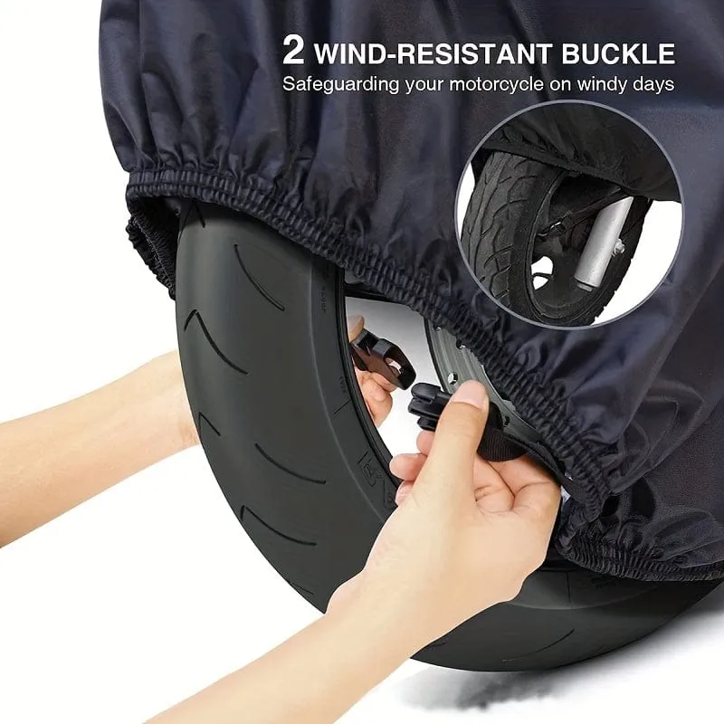 Motorradabdeckungen, strapazierfähige, wasserdichte, UV-schützende, reißfeste Motorradabdeckung aus 210D mit Sicherheitstuch-Design mit Schlosslöchern
