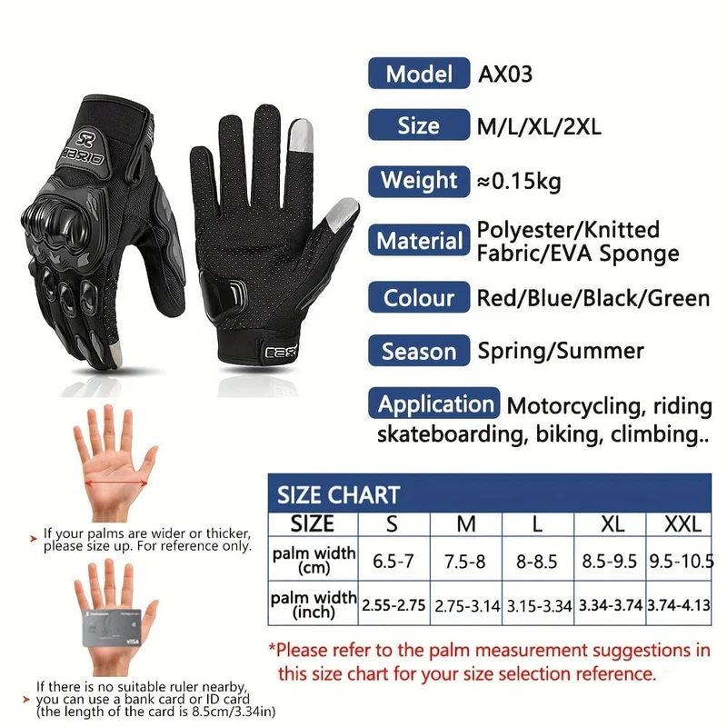 MJMOTO Motorradhandschuhe, Sommer-Touchscreen-Vollfingerhandschuhe Schützende Anti-Fall-Guantes Moto Rutschfeste Reithandschuhe