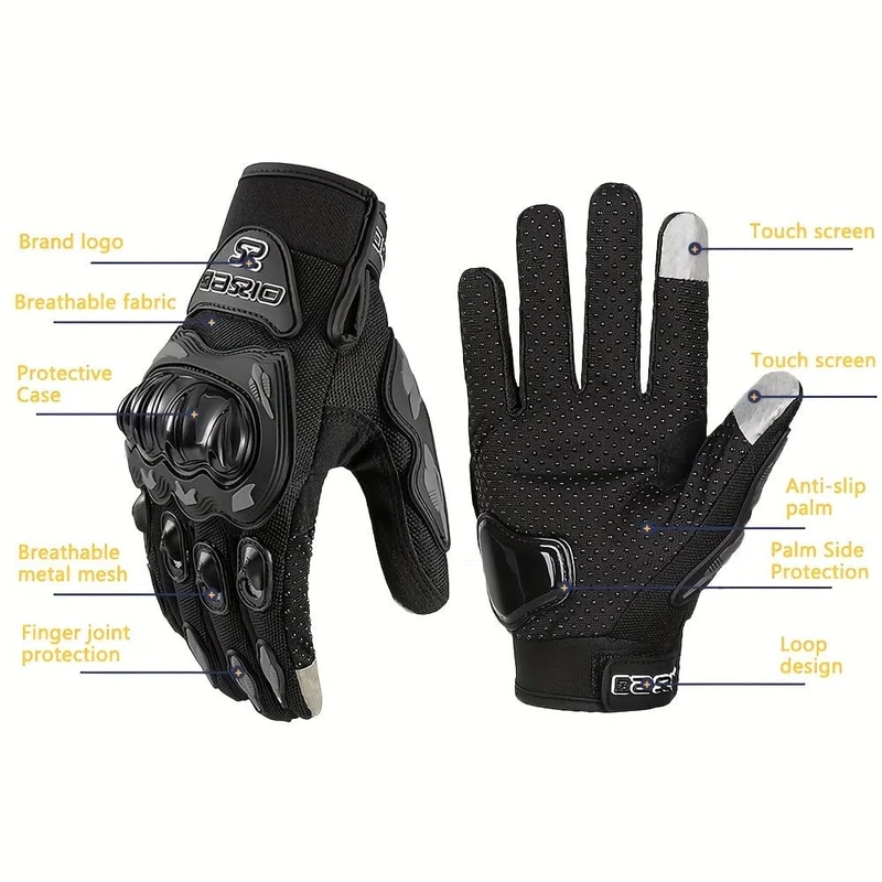 MJMOTO Motorradhandschuhe, Sommer-Touchscreen-Vollfingerhandschuhe Schützende Anti-Fall-Guantes Moto Rutschfeste Reithandschuhe