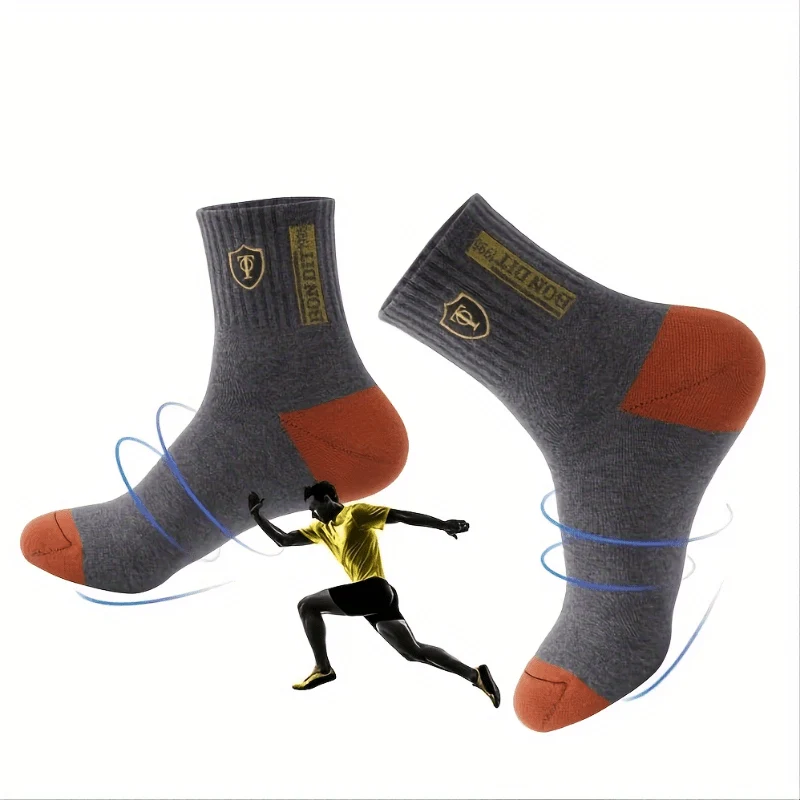 6 Paar schweißabsorbierende Sportsocken aus Baumwolle für Herren mit aufgesticktem Wappen, Söckchen (ohne Karton)