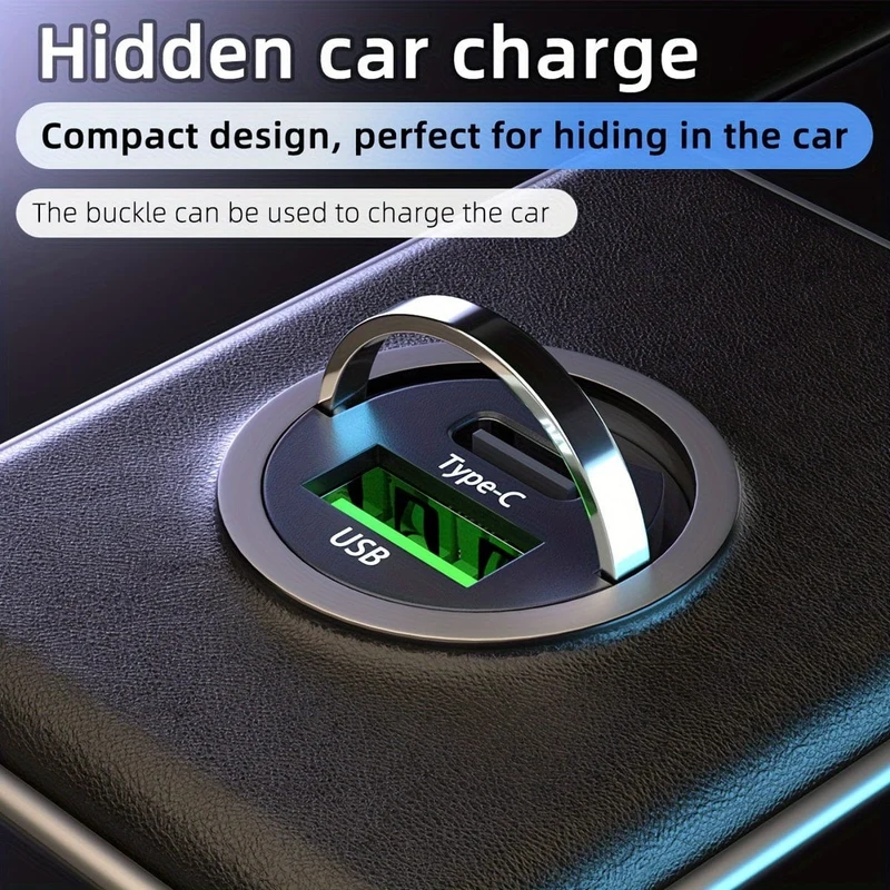 100 W Auto-Schnellladegerät, verstecktes Autoladegerät, Autoladegerät mit Mini-Zugring, Autoladegerät-Adapter mit zwei Anschlüssen für den Zigarettenanzünder, einfach zu transportieren und Ihr Telefon aufzuladen.