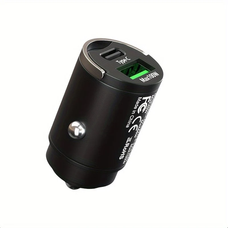 100 W Auto-Schnellladegerät, verstecktes Autoladegerät, Autoladegerät mit Mini-Zugring, Autoladegerät-Adapter mit zwei Anschlüssen für den Zigarettenanzünder, einfach zu transportieren und Ihr Telefon aufzuladen.