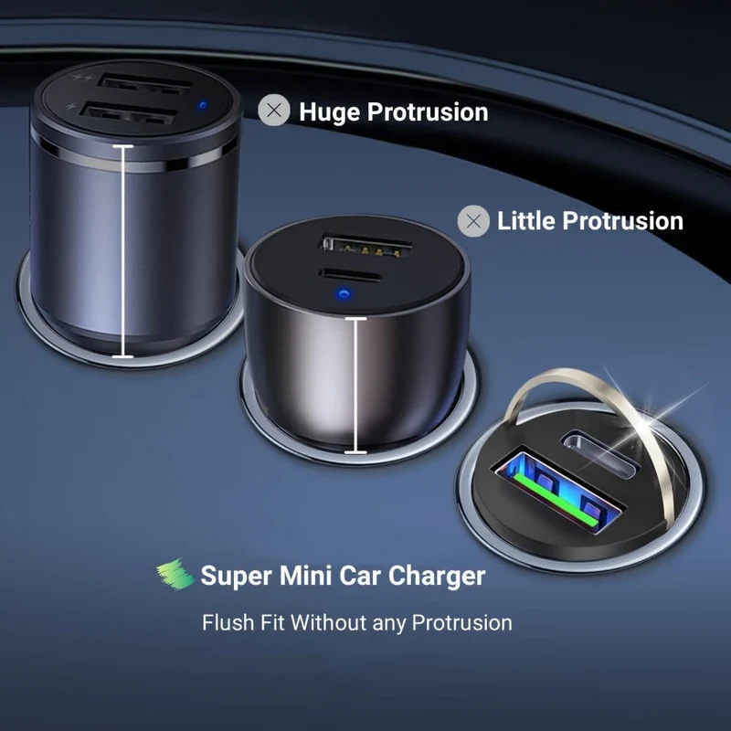 100 W Auto-Schnellladegerät, verstecktes Autoladegerät, Autoladegerät mit Mini-Zugring, Autoladegerät-Adapter mit zwei Anschlüssen für den Zigarettenanzünder, einfach zu transportieren und Ihr Telefon aufzuladen.