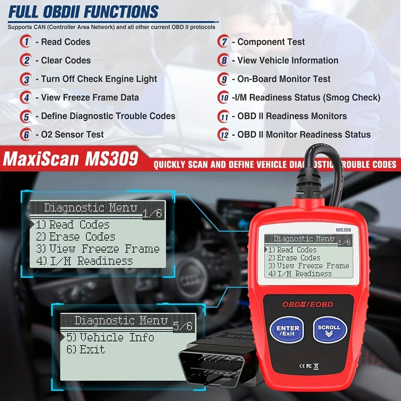 Auto-Diagnosetool, die aktualisierte Version von MS309, obd2, obdii, eobd, Fehlercodeleser, Scanner-Tool