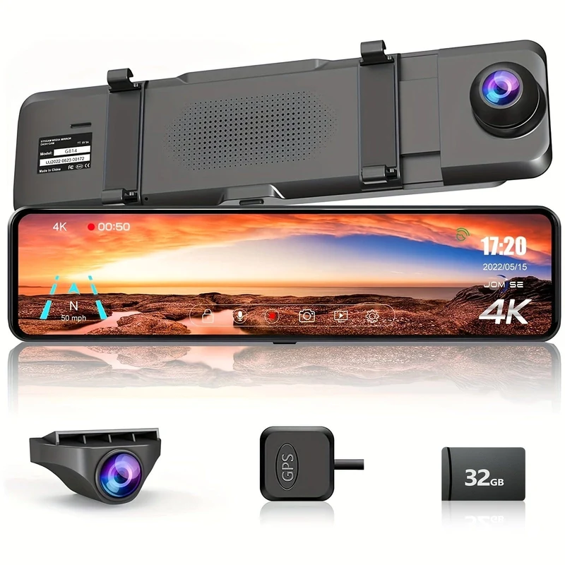 4K-Spiegel-Dashcam vorne und hinten, Rückspiegelkamera für Autos und LKWs mit 27.94 cm IPS-Touchscreen, Rückfahrkamera mit Typ-C, Starvis-Sensor