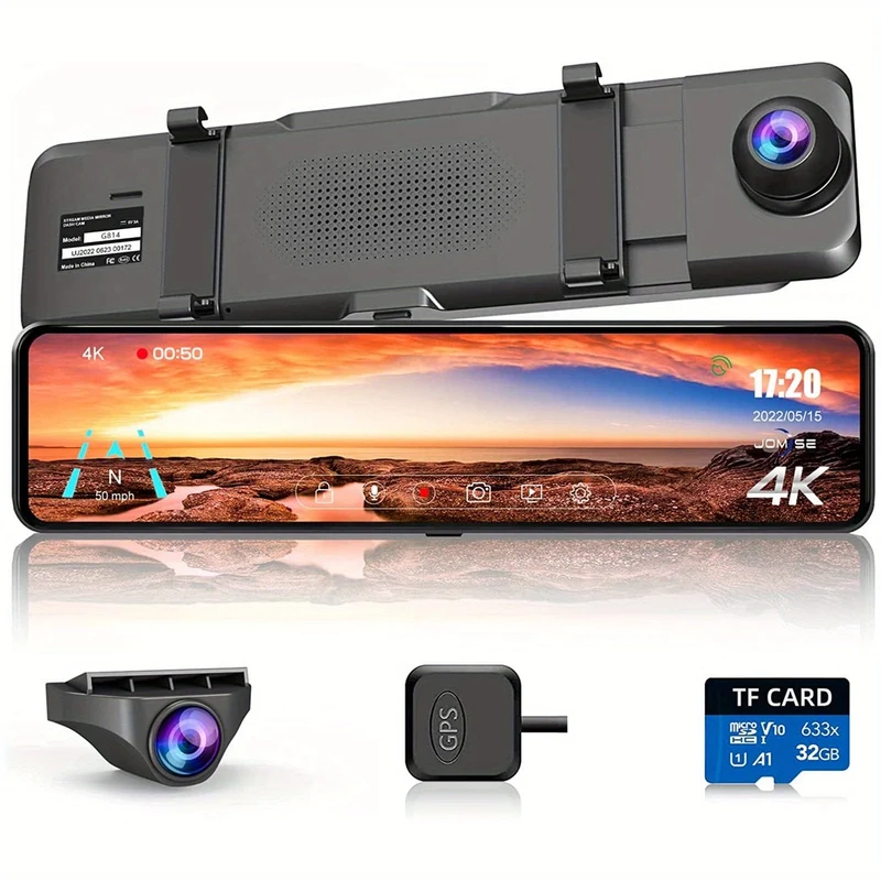 4K-Spiegel-Dashcam vorne und hinten, Rückspiegelkamera für Autos und LKWs mit 27.94 cm IPS-Touchscreen, Rückfahrkamera mit Typ-C, Starvis-Sensor