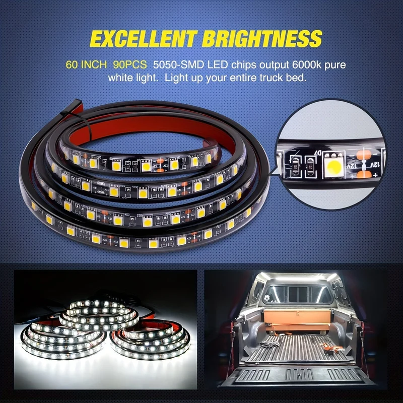 3Pcs 152.4 cm Bett Licht Streifen 270 LED mit Schalter Klinge Sicherung Splitter Verlängerung Kabel für Fracht Pickup lkw SUV RV Boot