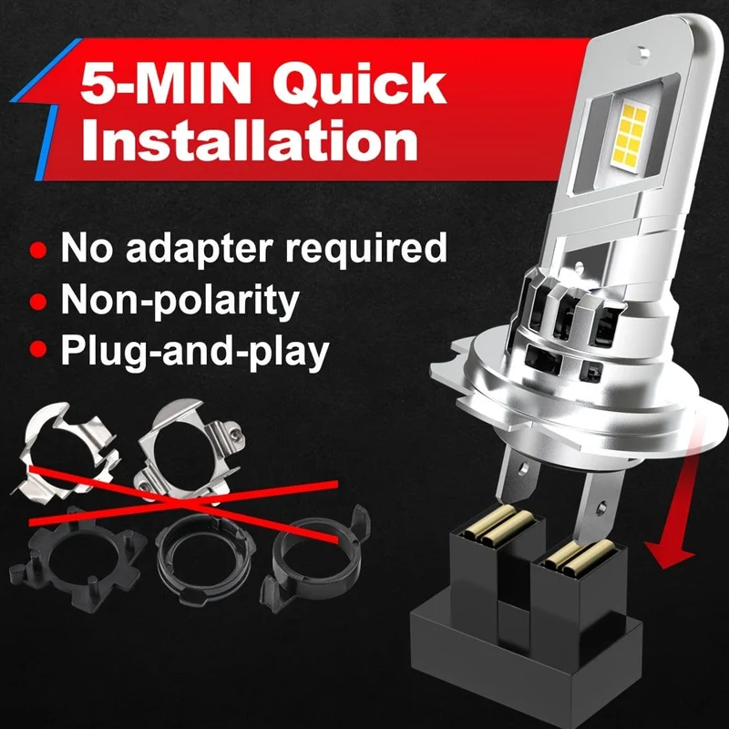 2 Stück Mini-H7-LED-Scheinwerfer-Turbo-LED-Lampen, superhelles Hochleistungsweiß 6000 K, kabellos für Auto-Scheinwerfer, Nebelscheinwerfer, mit Lüfter, H7 Slim LED 20000 lm