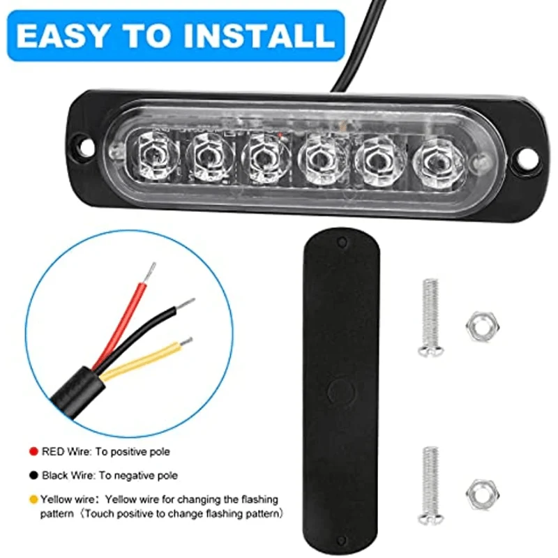Neue 6 LED-Notfall-Blitzleuchten, rot, blau, Stroboskop-Warnung, blinkendes Autolicht, Vorsicht, Gefahrenbeleuchtung, Bar für Autos, LKW