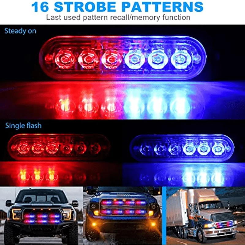 Neue 6 LED-Notfall-Blitzleuchten, rot, blau, Stroboskop-Warnung, blinkendes Autolicht, Vorsicht, Gefahrenbeleuchtung, Bar für Autos, LKW