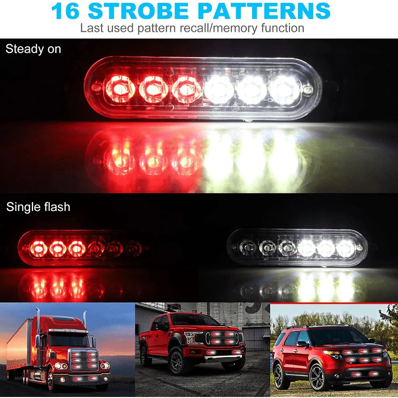 Neue 6 LED-Notfall-Blitzleuchten, rot, blau, Stroboskop-Warnung, blinkendes Autolicht, Vorsicht, Gefahrenbeleuchtung, Bar für Autos, LKW