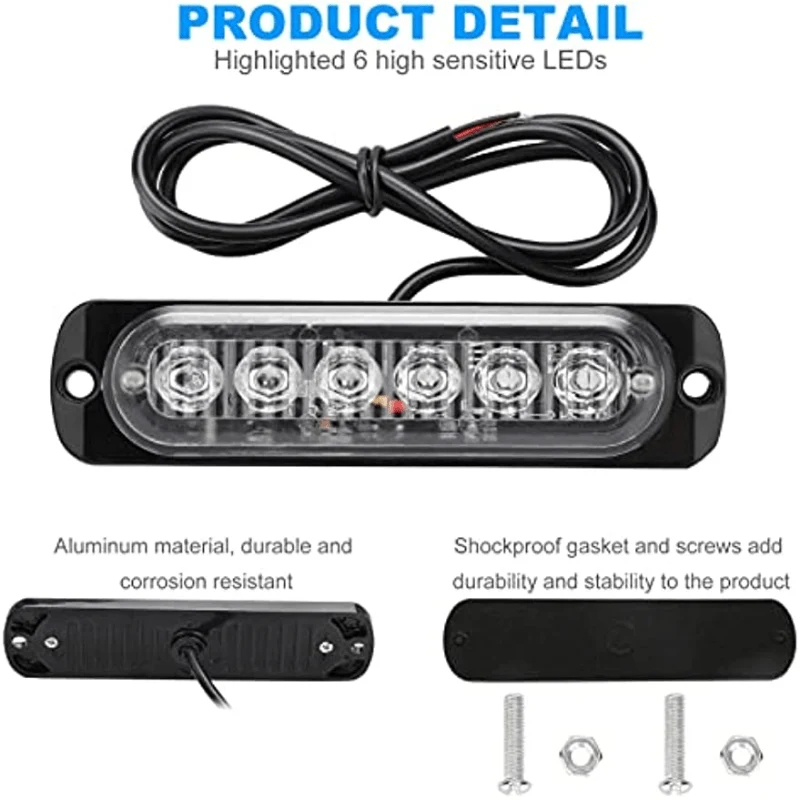 Neue 6 LED-Notfall-Blitzleuchten, rot, blau, Stroboskop-Warnung, blinkendes Autolicht, Vorsicht, Gefahrenbeleuchtung, Bar für Autos, LKW