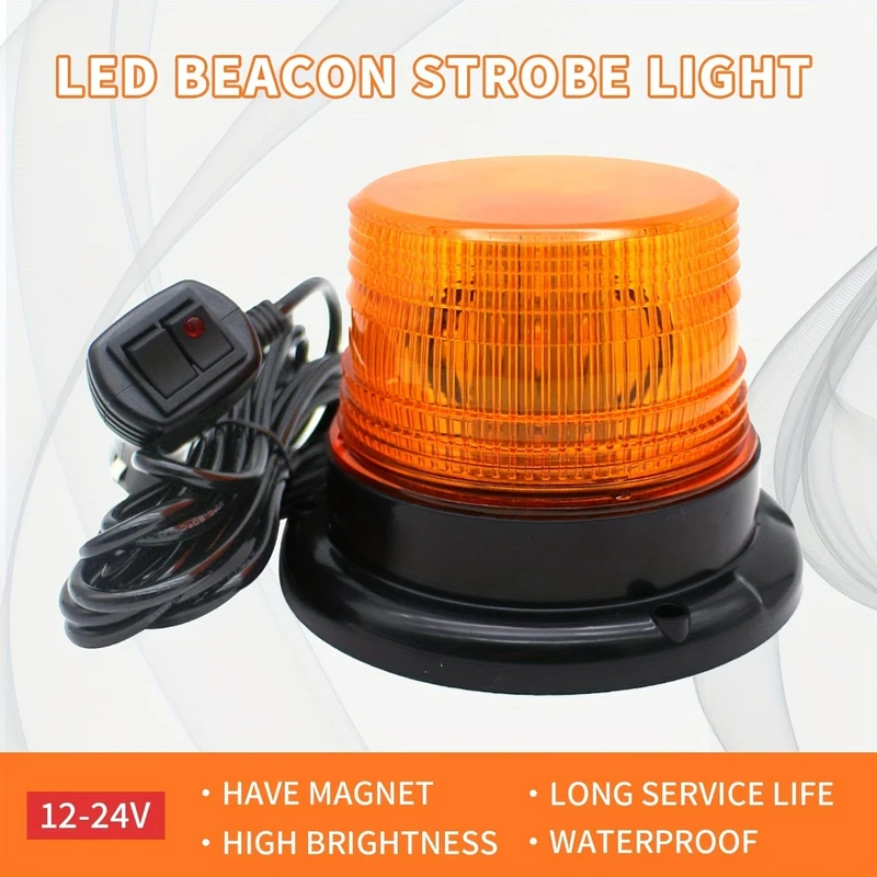 40 LED-Blitzlicht, 12 V-24 V, bernsteinfarbene Warn-Sicherheits-Blinkleuchte mit magnetischem und 4.88 m langem geradem Kabel für Gabelstapler, Traktor, UTV, Auto, Bus