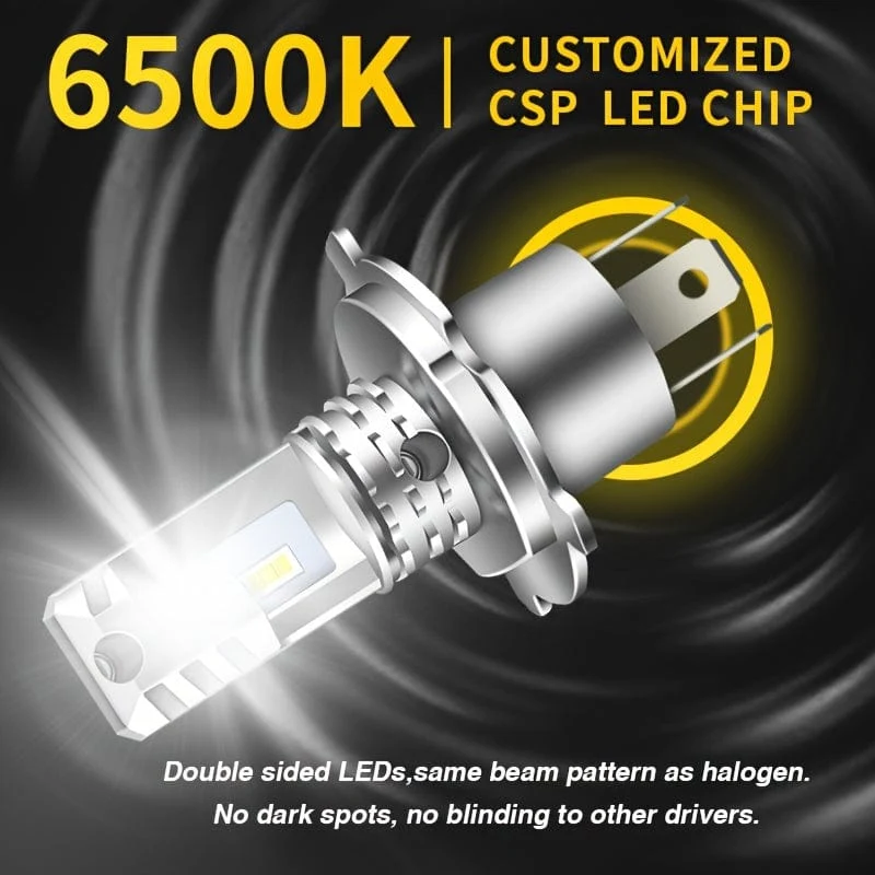 2 Stück H4 9003 LED-Scheinwerferlampe CSP Lüfterlos mit Canbus Fern- und Abblendlicht für Audi für Honda für Toyota H4 LED-Scheinwerfer für Auto Motorrad HS1 Weiß 12 V