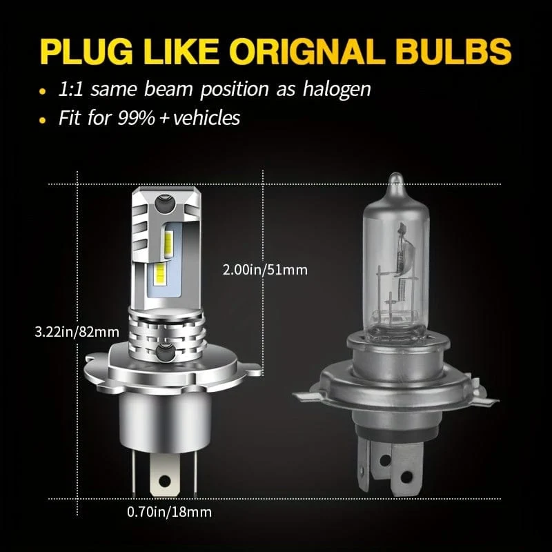 2 Stück H4 9003 LED-Scheinwerferlampe CSP Lüfterlos mit Canbus Fern- und Abblendlicht für Audi für Honda für Toyota H4 LED-Scheinwerfer für Auto Motorrad HS1 Weiß 12 V