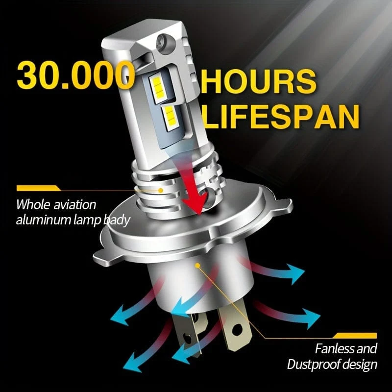 2 Stück H4 9003 LED-Scheinwerferlampe CSP Lüfterlos mit Canbus Fern- und Abblendlicht für Audi für Honda für Toyota H4 LED-Scheinwerfer für Auto Motorrad HS1 Weiß 12 V
