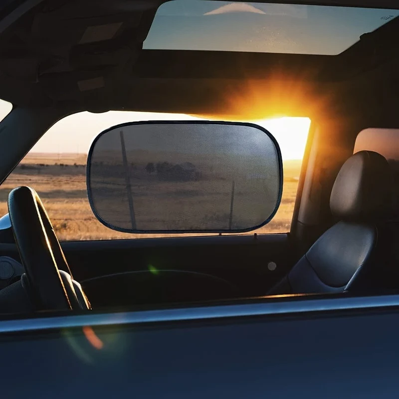 2-teiliger universeller Auto-Sonnenschutz, Fensterisolierung, Sonnenschutz, Netz für vordere Seitenfenster, elektrostatischer Aufkleber, Front-Sonnenschutz für Fahrzeuge
