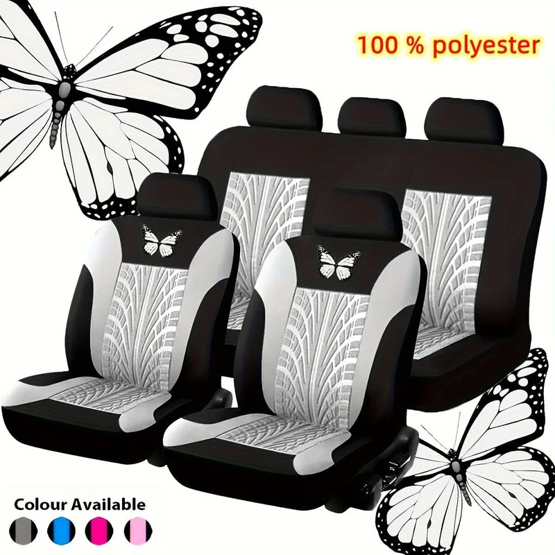 Komplettset für Autositzbezüge, rotes, universelles Set mit Schmetterlingsmuster-Stickerei