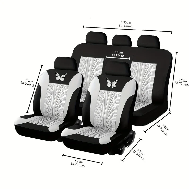 Komplettset für Autositzbezüge, rotes, universelles Set mit Schmetterlingsmuster-Stickerei