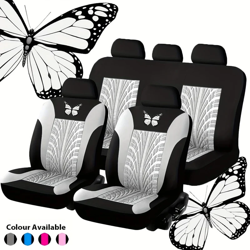 Komplettset für Autositzbezüge, rotes, universelles Set mit Schmetterlingsmuster-Stickerei