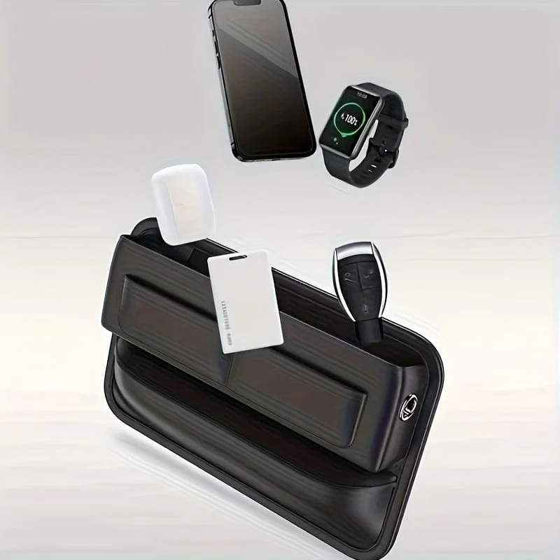 Auto-PU-Leder-Aufbewahrungsbox, Haupt-Beifahrer-Aufbewahrungstasche für mehrere Karten, verstellbare Spaltpolsterung für den Vordersitz, für Mobiltelefone, Karten, Schlüssel, Geldbörsen