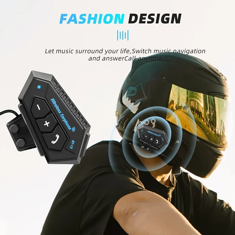 Wireless 12, Kabelloses Motorradhelm-Kopfhörer-Headset, Freisprecheinrichtung, Stereo-Lautsprecher mit wasserdichtem Musik-Player, Weihnachtsgeschenk
