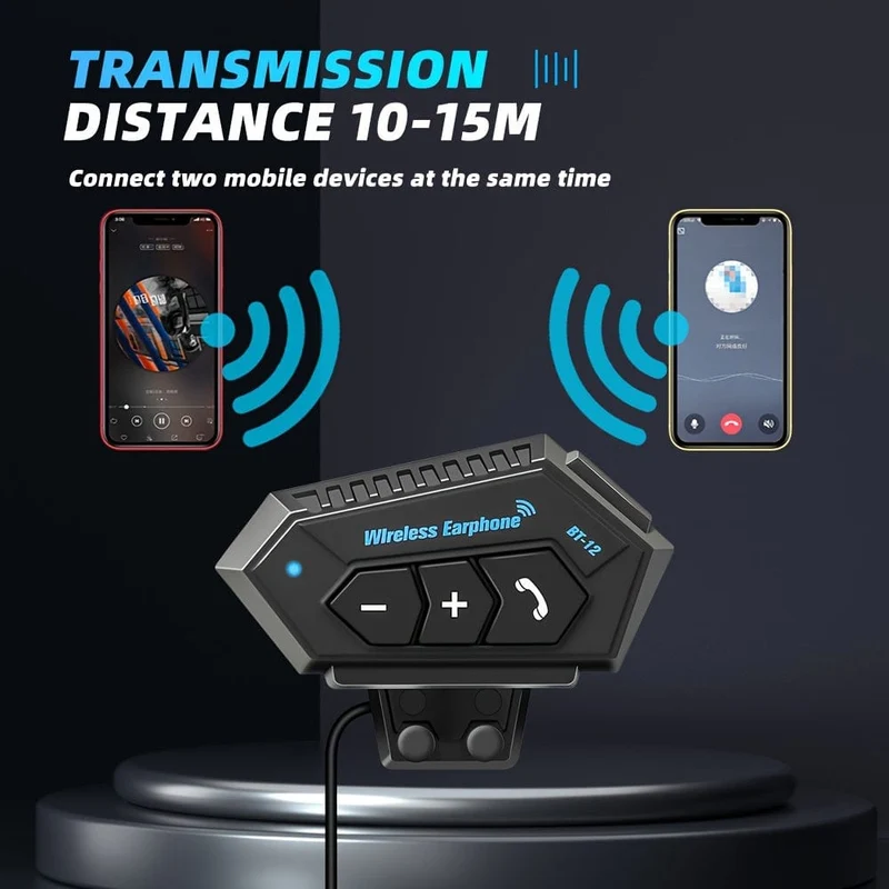 Wireless 12, Kabelloses Motorradhelm-Kopfhörer-Headset, Freisprecheinrichtung, Stereo-Lautsprecher mit wasserdichtem Musik-Player, Weihnachtsgeschenk
