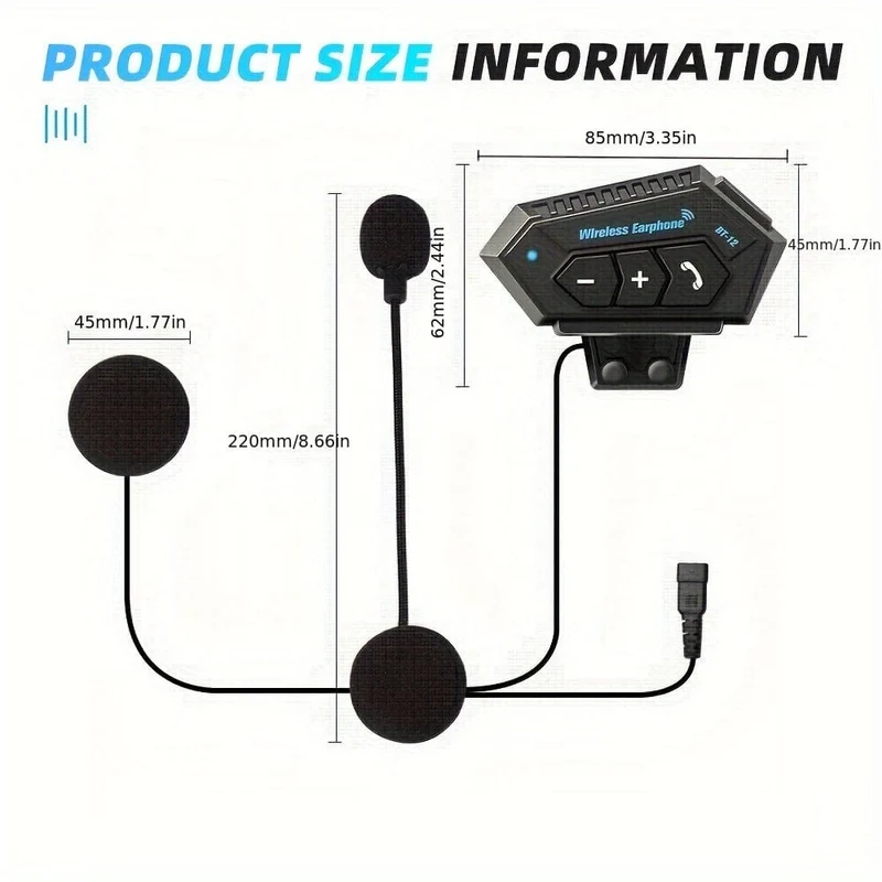 Wireless 12, Kabelloses Motorradhelm-Kopfhörer-Headset, Freisprecheinrichtung, Stereo-Lautsprecher mit wasserdichtem Musik-Player, Weihnachtsgeschenk