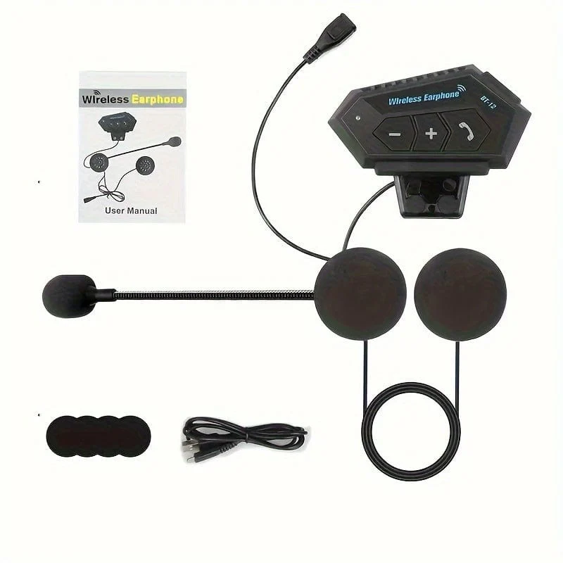 Wireless 12, Kabelloses Motorradhelm-Kopfhörer-Headset, Freisprecheinrichtung, Stereo-Lautsprecher mit wasserdichtem Musik-Player, Weihnachtsgeschenk