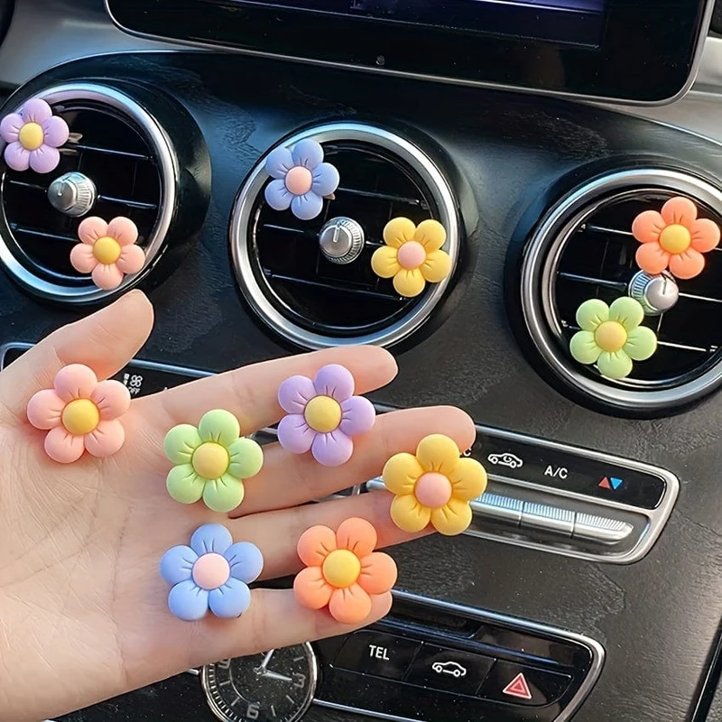 6 Stück niedliche Cartoon-Blumen-Dekorationen für die Lüftungsschlitze im Auto – personalisieren Sie den Innenraum Ihres Autos und verleihen Sie ihm einen Hauch von Göttin!
