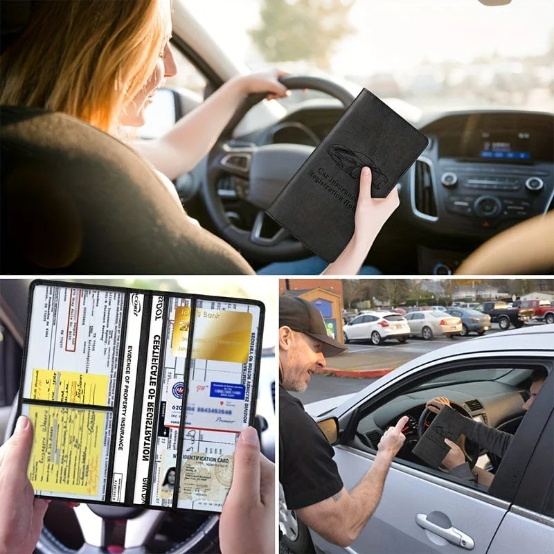Kfz-Zulassungs- und Versicherungskartenhalter für Männer und Frauen, Auto-Handschuhfach-Organizer, Dokumentenmappe, Kunstleder, manueller Ordner